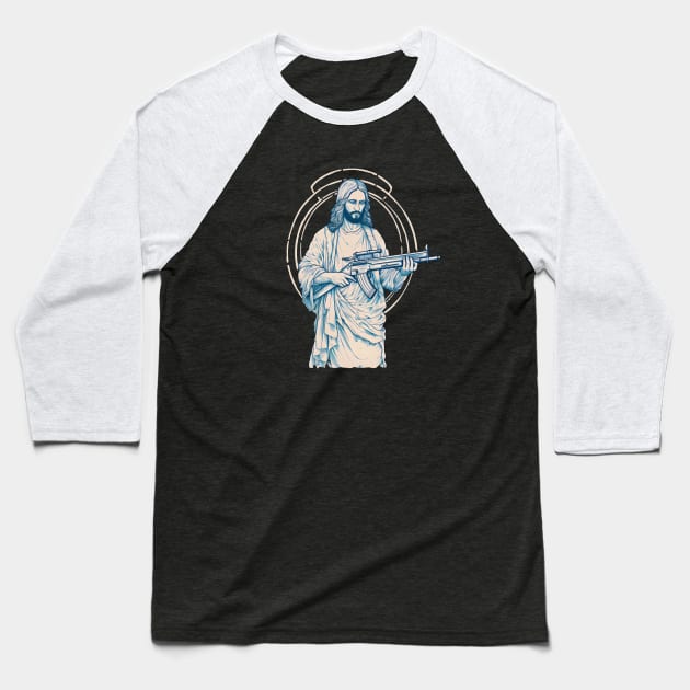 funny jesus holding rifle Baseball T-Shirt by kakimonkey